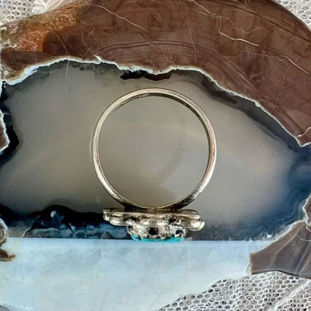 Vintage Turquoise & Sterling Floral Ring